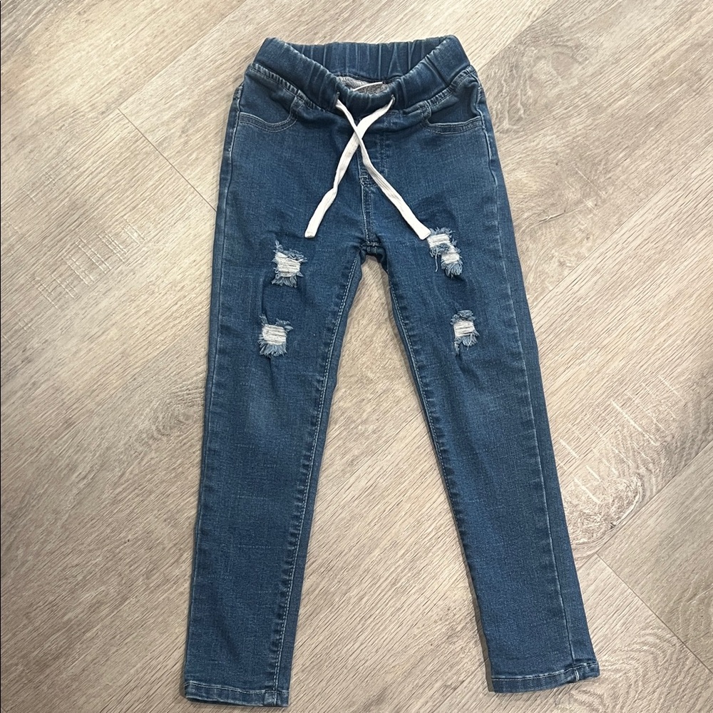 OLIVE + SCOUT - Kids Blue Distressed Jeans with Drawstring waistband